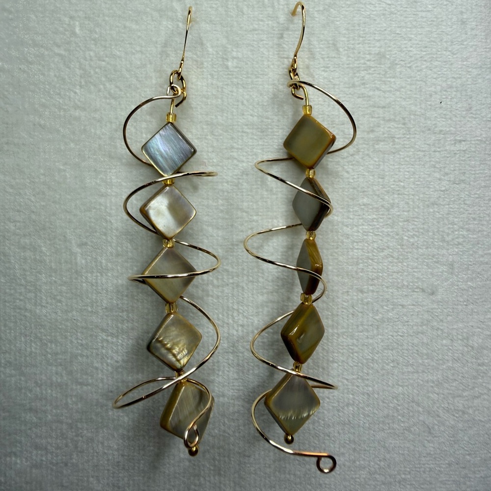 Gold Spiral Squares Drop Earrings